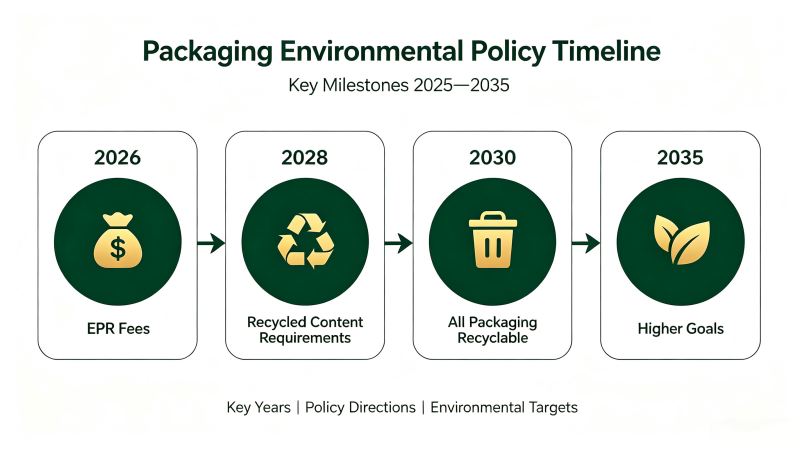 PPWR compliance timeline for woven bags from 2025 to 2035 with key deadlines